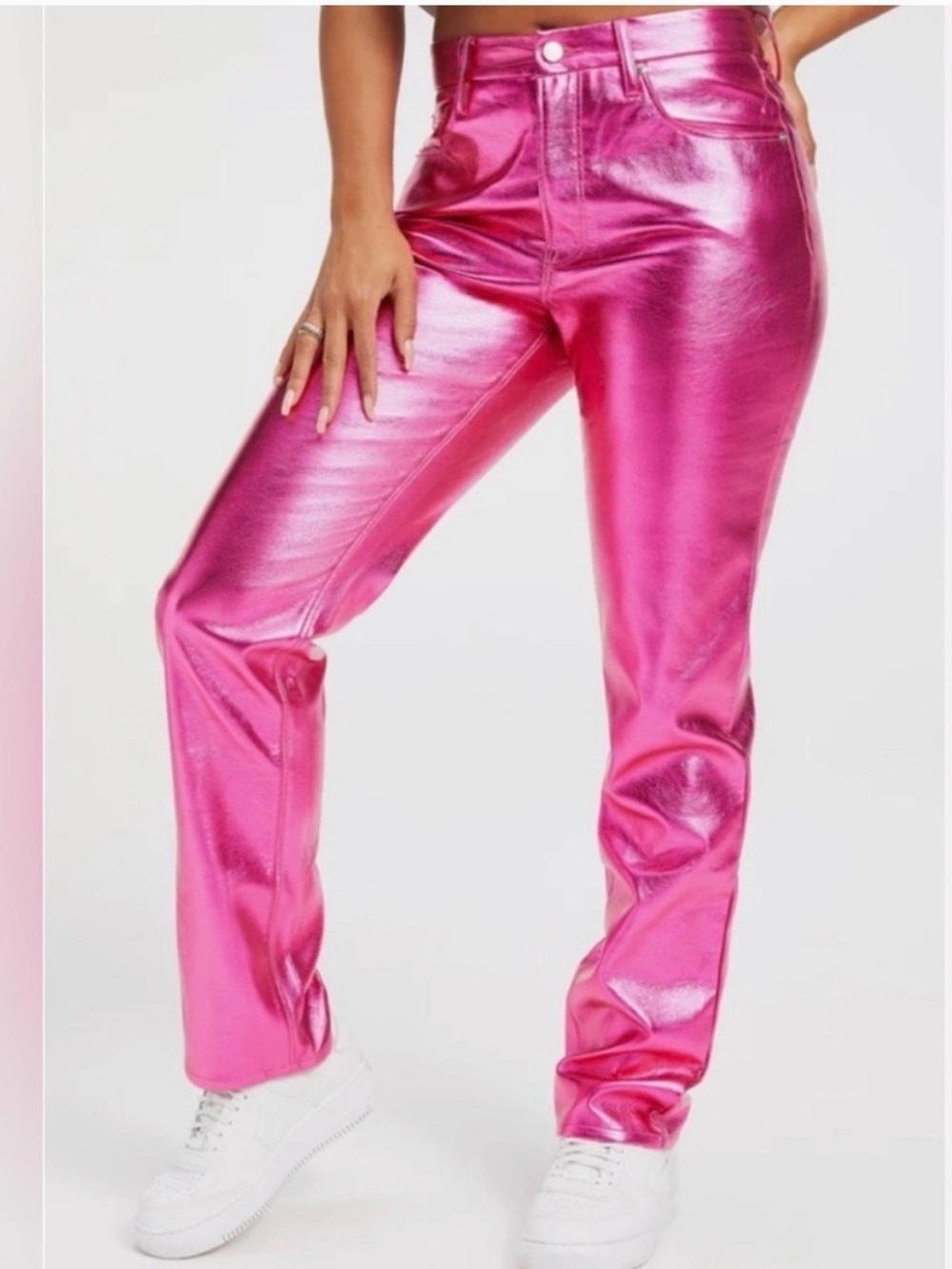 Good American Metallic Pink Waistband Detail Pants